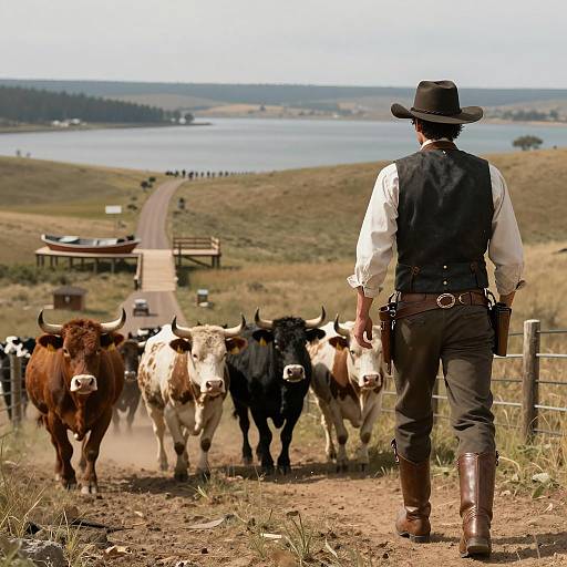 Cinematic Cowboy Cattle Drive Scene