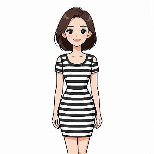 Smiling Woman in Striped Casual Dress