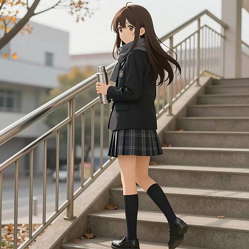 Anime Girl on Outdoor Staircase