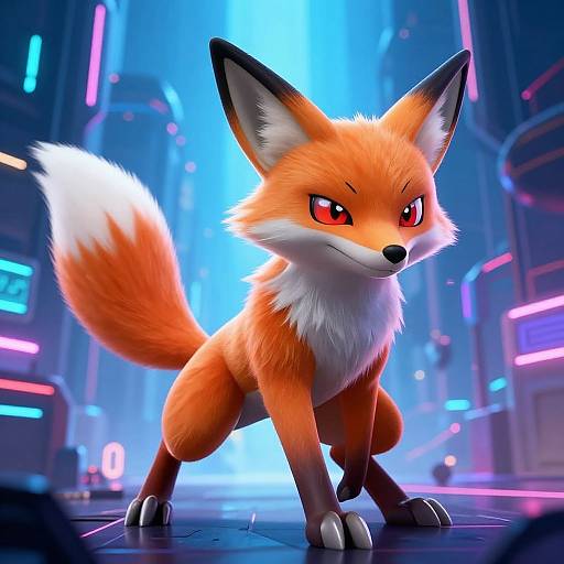 Cyberpunk Fox Pokémon in Futuristic City