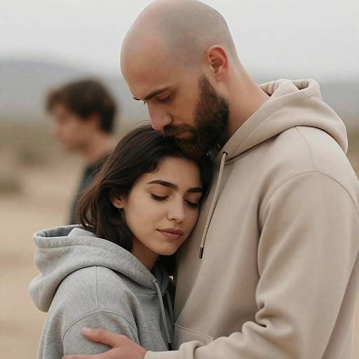 Intimate Desert Moment with Soft Expressions