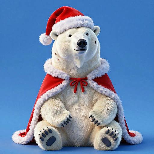 Festive Polar Bear in Santa Hat and Cape