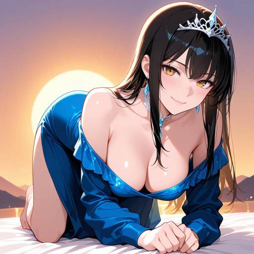 Elegant Woman in Twilight Landscape Elegant Woman in Twilight Landscape