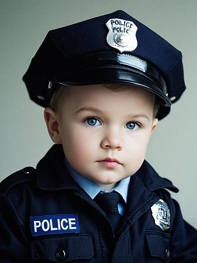 Realistic Baby in Police Costume Portrait