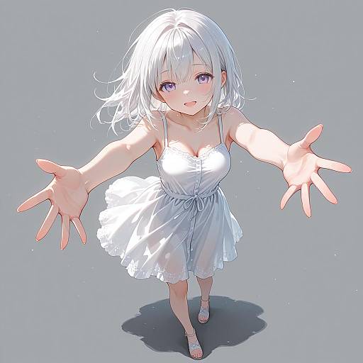 Whimsical Girl in White Sundress
