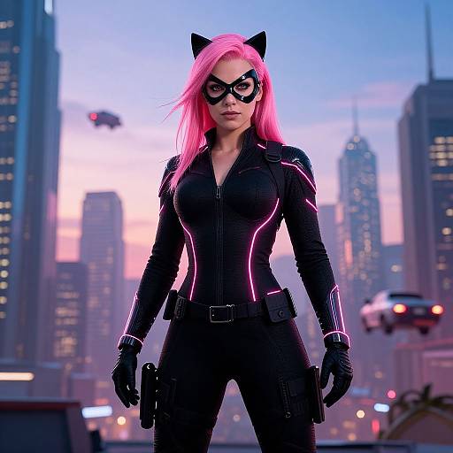 Futuristic Catwoman in Pink Wig