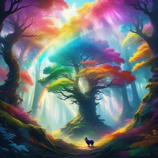 Enchanting Rainbow Canopy with Mythic Griffins