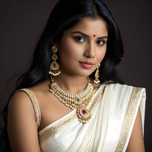 South Indian Woman in White Saree with Traditional Jewelry