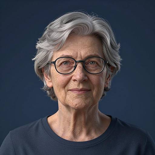Portrait of Elderly Woman with Silver Hair and Glasses