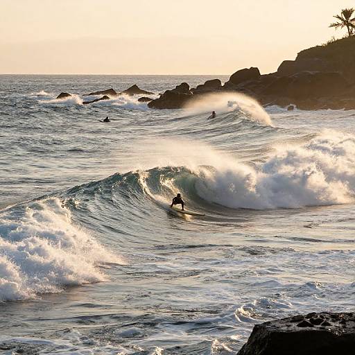Sunset Surfing on Towering Ocean Waves
