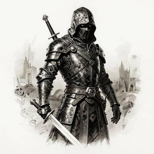 Noir Assassin in Armor Drawing