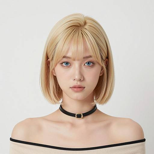 Blonde Woman with Blue Eyes and Black Choker