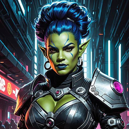 Futuristic Female Orc in Cyberpunk Exosuit