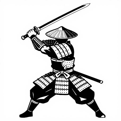 Dynamic Samurai in Mid-Action Illustration