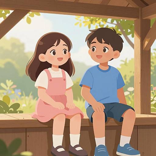 Joyful Moment of Two Children Outdoors