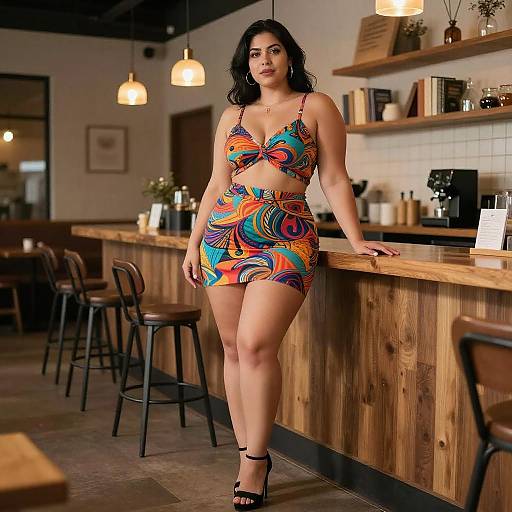 Confident Curvy Woman in Patterned Dress