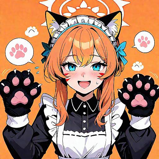 Anime Cat Maid with Paw Gloves