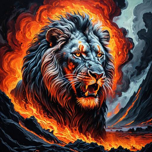 Molten Lava Lion with Volcanic Eruption Molten Lava Lion with Volcanic Eruption