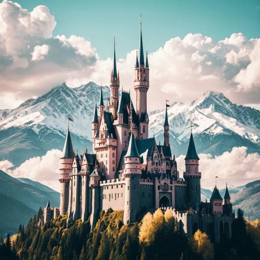 Majestic Castle with Mountain Backdrop