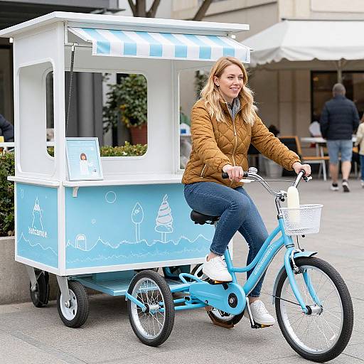 Woman Pedaling Icicle Tricycle Food Cart