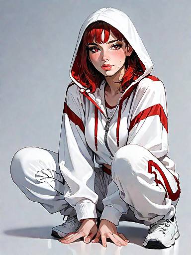Sporty Casual Woman in Red Tracksuit
