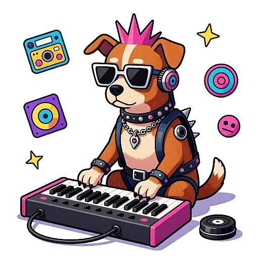80s Punk Cyborg Dog Synth Sticker