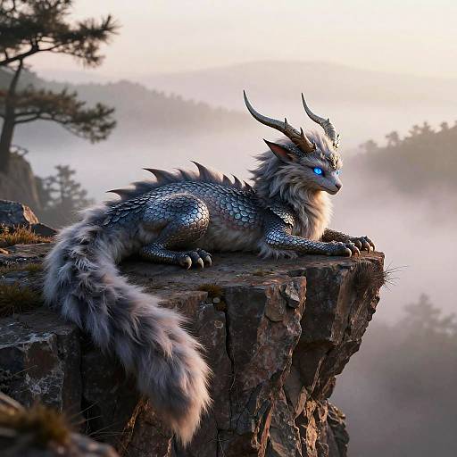 Furry Dragon Girl at Dawn Cliff