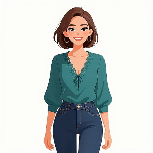 Smiling Woman in Casual Chic Outfit