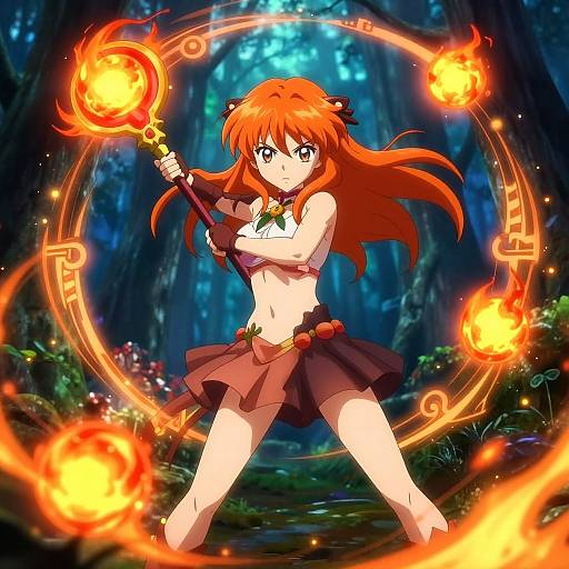 Anime Orange-Haired Mage in Forest