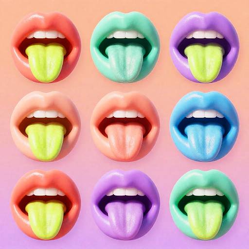 Colorful 3D Lips with Neon Tongues