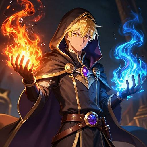 Blond Mage with Dual Fire Powers