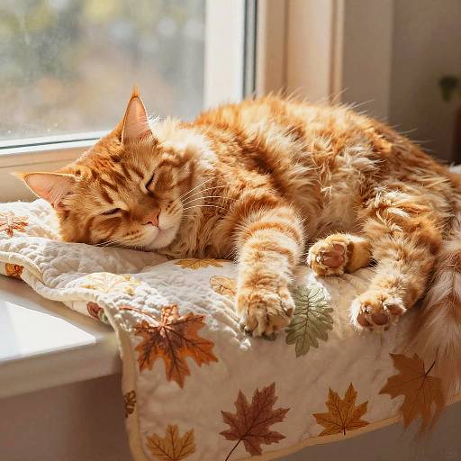 Cozy Maine Coon Napping in Autumn