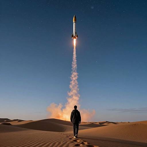 Silhouetted Observer Watching Rocket Launch