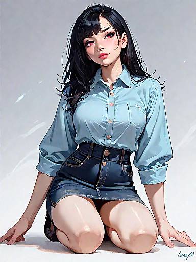 Kneeling Woman in Business Casual Outfit