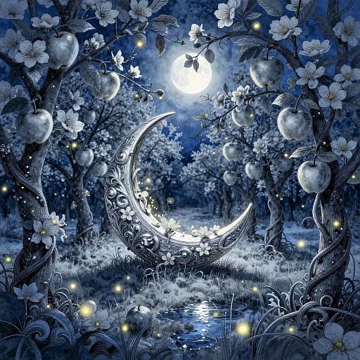 Moonlit Enchanted Spring Orchard