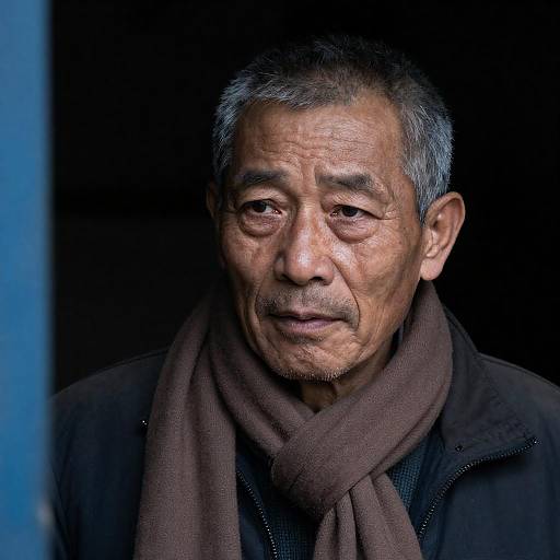 Portrait of Older Asian Man with Brown Scarf
