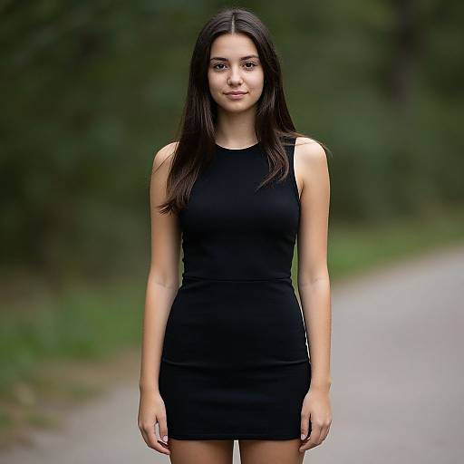 Serene Woman in Black Dress Outdoors