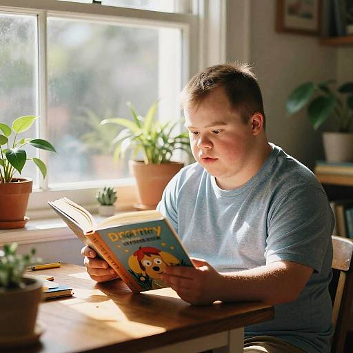 Cozy Reading Scene with Warm Sunlight