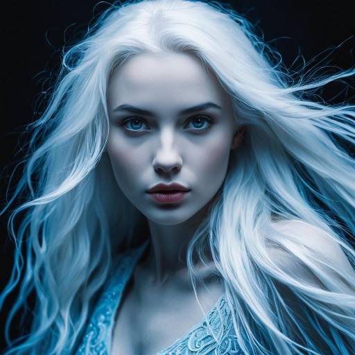 Ethereal Woman with Icy White Hair and Electric Blue Eyes