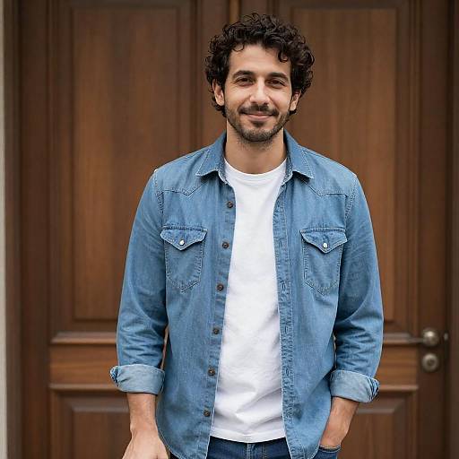 Smiling Man Holding Cane by Door