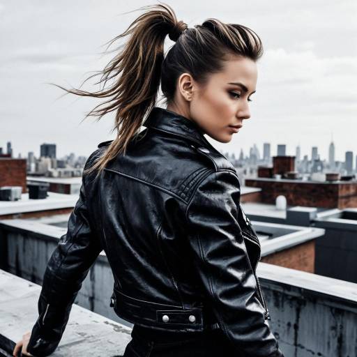 Fashion Model with Messy Ponytail on Rooftop Fashion Model with Messy Ponytail on Rooftop