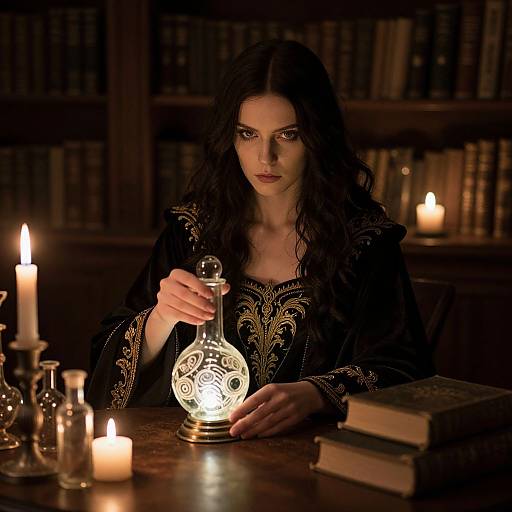 Mystical Woman with Glowing Flask