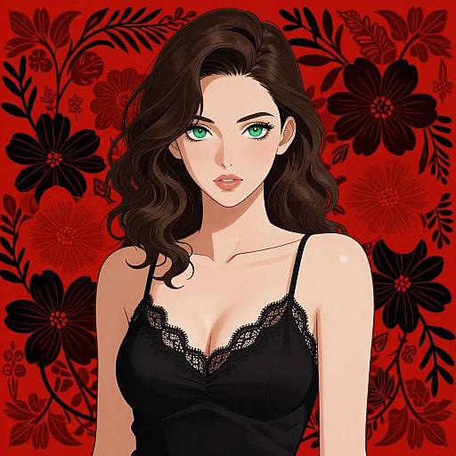 Anime Woman with Floral Background