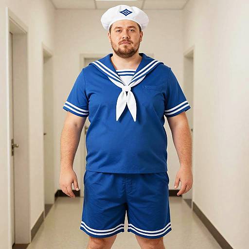 Man in Plus Size Blue Sailor Costume