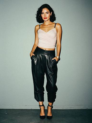 Woman in Casual Chic Outfit with Leather Pants