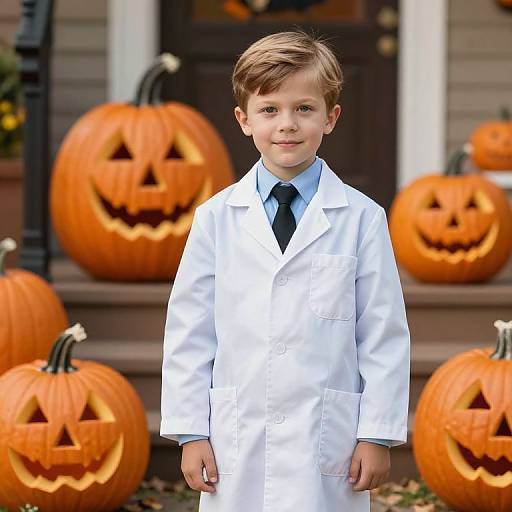 Boy Doctor Halloween Pumpkin Scene