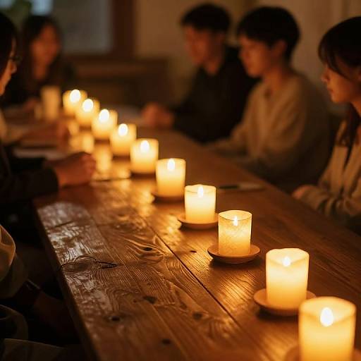 Warm Lantern Glow on Wooden Table