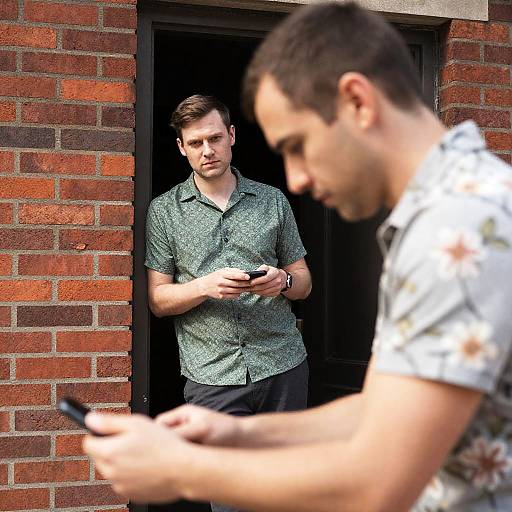 Two Men Posing Outside Brick Building
