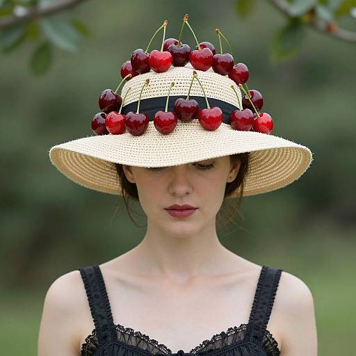 Whimsical Woman with Cherry Hat