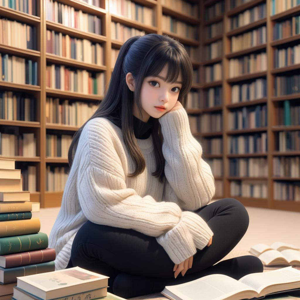 Serene Introspection in a Cozy Library